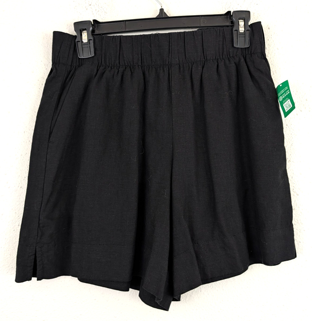 New Gap sz S Linen Blend Shorts black elastic waist pockets high rise 2892